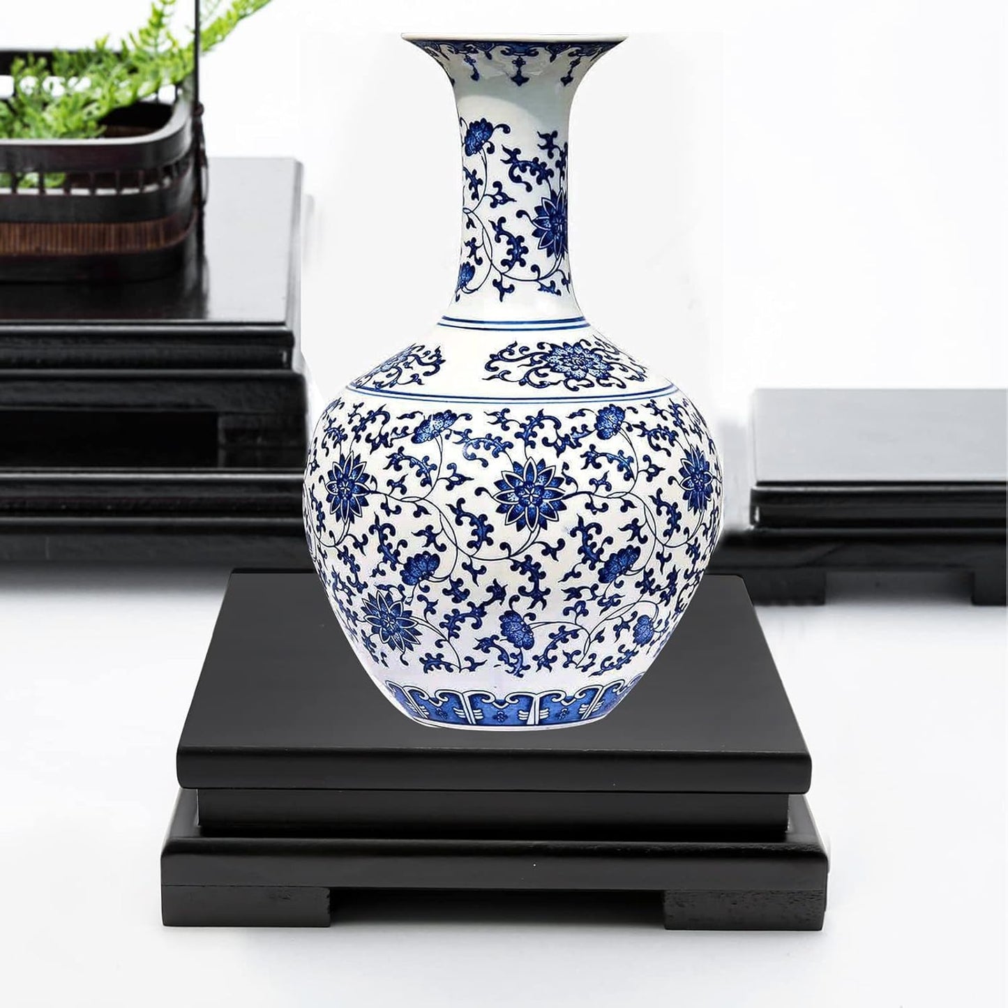 MDEOOSKY Wooden Display Stand Rectangle Wood Display Base Display Risers Rectangle Vase Riser Teapot Aquarium Lamp Base Home Decoration 10.24" W x 8.86" D x 1.69" H (Black)
