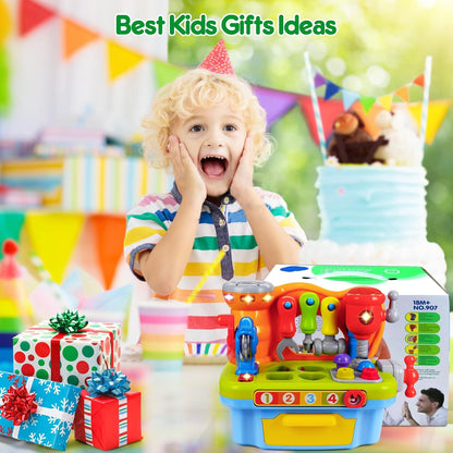 ORWINE Toys for 1 Year Old Boy, Musical Toddler Tool Bench, Montessori Educational Toys with Sound Lights Effect, Shape Sorter, One Year Old Boy Birthday Gift, Engineer Pretend Play Workbench