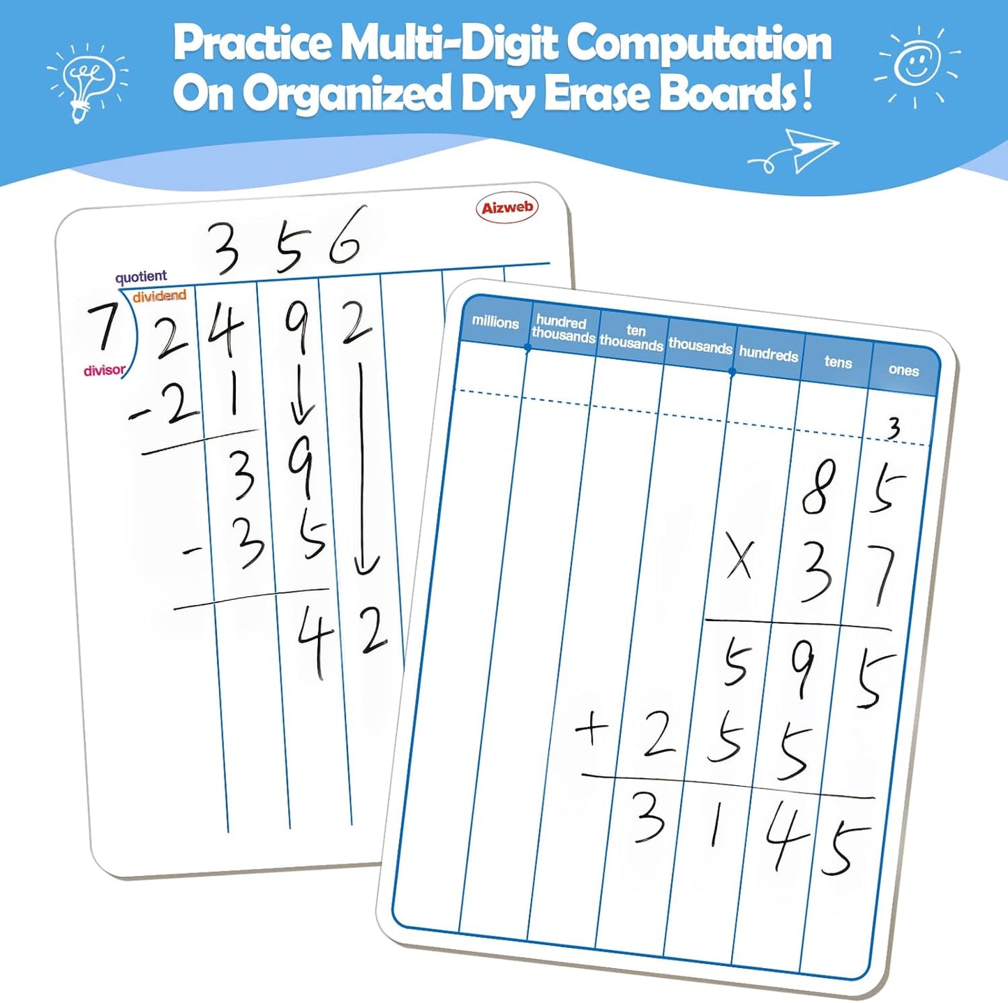 Aizweb 12 Pack Dry Erase Board Card,9" x 12" Small Whiteboard Number Line 120 Numbers Chart Ten Frame,Math Manipulatives Addition Subtraction Game for Student Classroom Must Haves Teacher Supplies