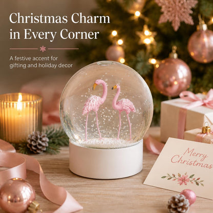 Flamingo Snow Globe for Adults, Christmas Snow Globes for Girls Kids Women, 100MM Glitter Snowglobe Gifts for Valentines Halloween Birthday Table Decor