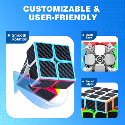 AuntyFey Speed Cube Set 5 Pack Bundle of 2x2, 3x3, 4x4, 5x5, Pyraminx Magic Speed Cube, Puzzle Cube for Kids & Beginner & Adults