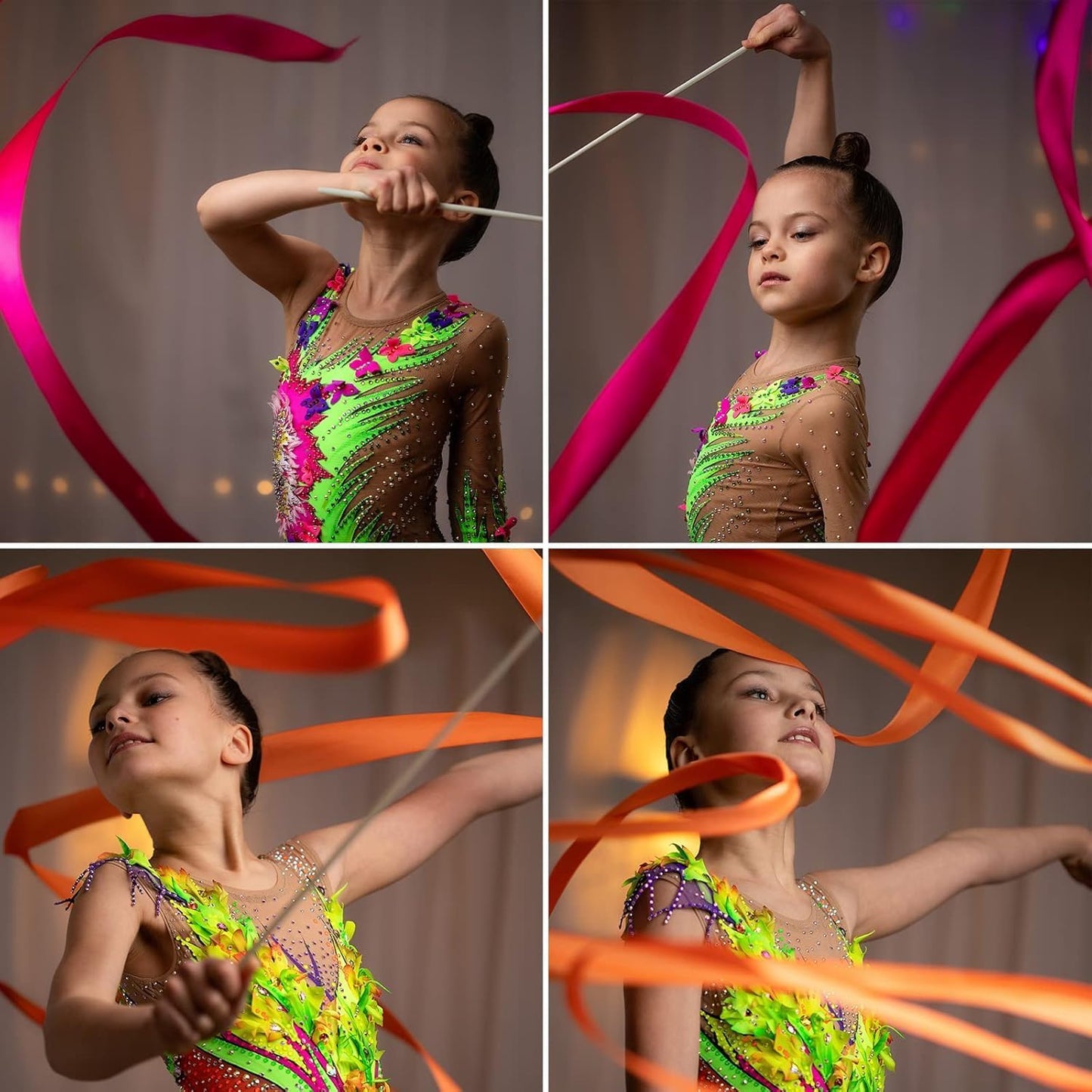 YGEOMER Ribbon Wands, 12pcs Rainbow Gymnastics Ribbons for Kids, Twirling Dance Sticks for Artistic Dancing, Talent Shows & Birthday Party Props