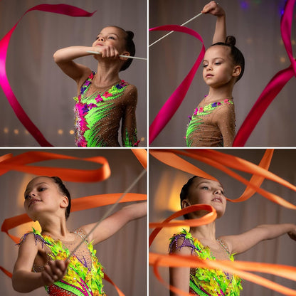 YGEOMER Ribbon Wands, 12pcs Rainbow Gymnastics Ribbons for Kids, Twirling Dance Sticks for Artistic Dancing, Talent Shows & Birthday Party Props