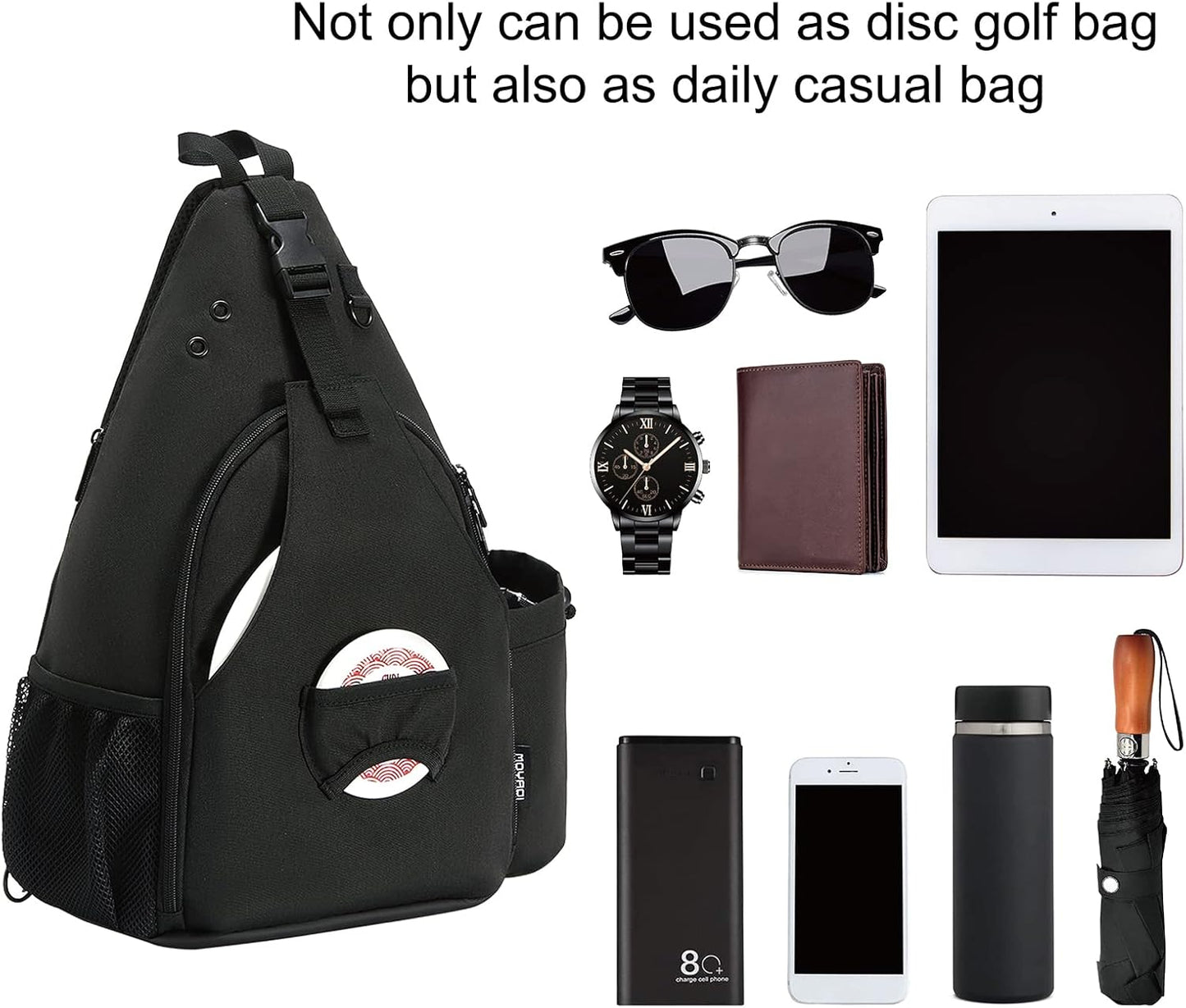 MOYAQI Disc Golf Bag with Retriever Holder and Storage Pockets, Disc Golf Backpack with 8-10 Disc Capacity, Padded Adjustable Strap and Back Panel, Lightweight and Durable