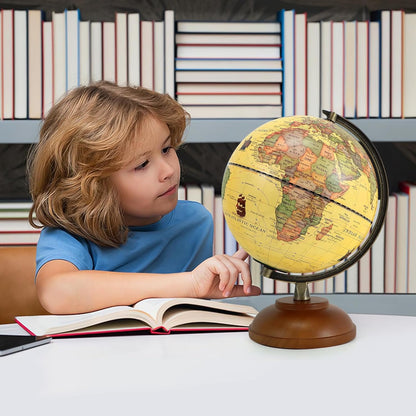 Globe for Kids Illuminated Globes of the World with Stand & Animals Illustrations Earth World Globe Night Light for Kids' Room Decor Classroom Educational Tool Birthday Gift, Dia 8-inch