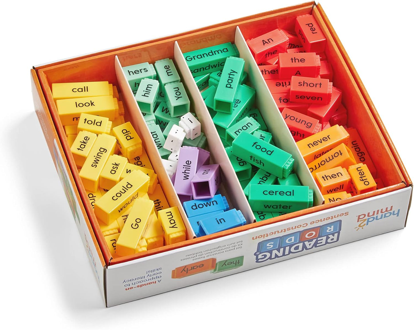 hand2mind Reading Rods Sentence Construction, Sentence Building for Kids, Parts of Speech Linking Cubes, Learn to Read Toys, Reading Tools for Kids, Science of Reading Manipulatives