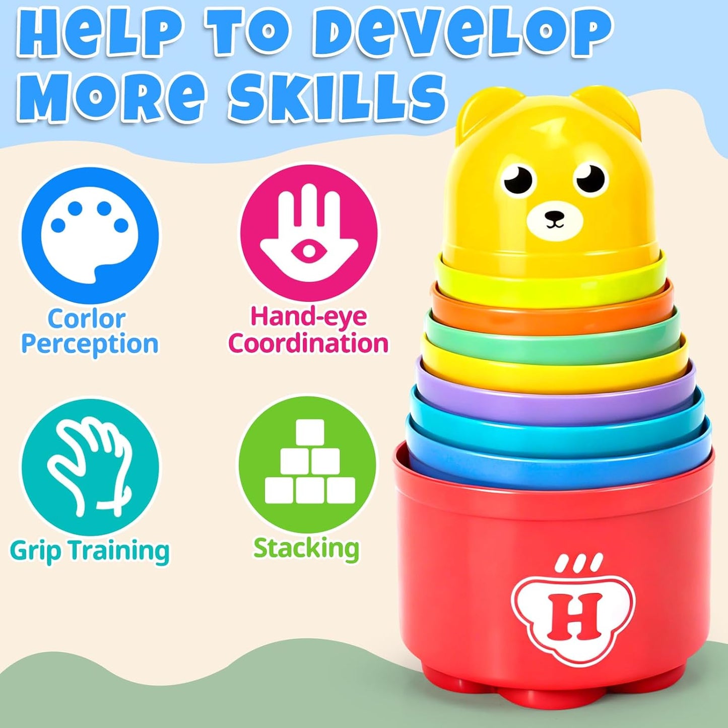 Stacking Cups Toys for Toddlers 1-3, Baby Toys Stacking Cups & Teething Toy for Babies 6-12 Months Montessori Educational or Bath Fun Stacking Blocks for Toddlers 1-3