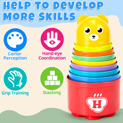 Stacking Cups Toys for Toddlers 1-3, Baby Toys Stacking Cups & Teething Toy for Babies 6-12 Months Montessori Educational or Bath Fun Stacking Blocks for Toddlers 1-3