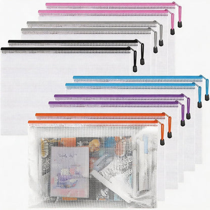 Krvyrn Mesh Zipper Pouches, 12 Pack A3 Waterproof Zipper Pouches for Board Game Storage, Puzzle Storage, Office and School Supplies, Home, Travel Organizer