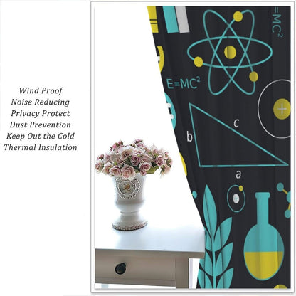 Science Physics Window Curtains, Abstract Math Chemistry Curtain Scientist Graffiti Print Window Treatments for Kids Teens Bedroom Living Room Kitchen Set 2 Panels,42x63 Inches