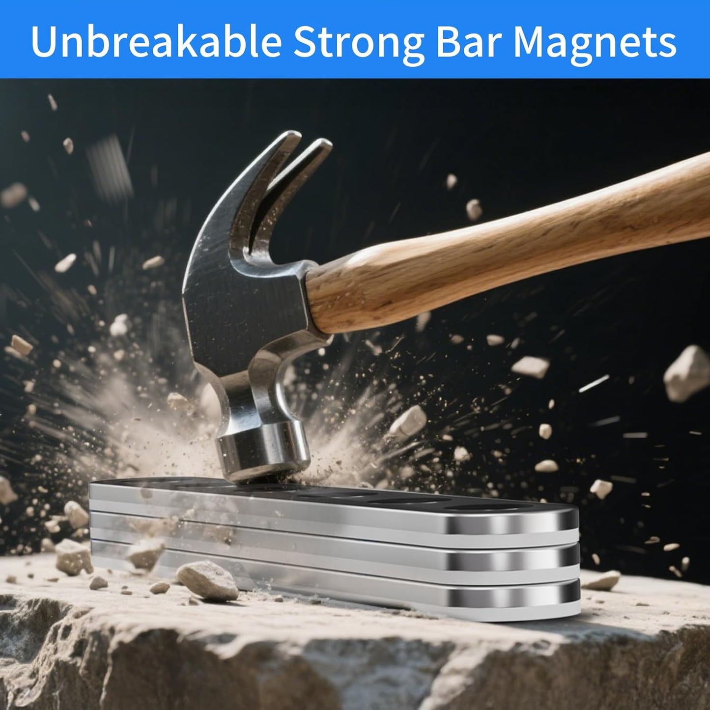 Unbreakable Strong Magnets, 12 Pack Self-Adhesive Heavy Duty Neodymium Bar Magnets, Sticky Powerful Rare Earth Magnet for Fridge Tool School Office Home Kitchen DIY Fixing Kit (N52-12PCS)