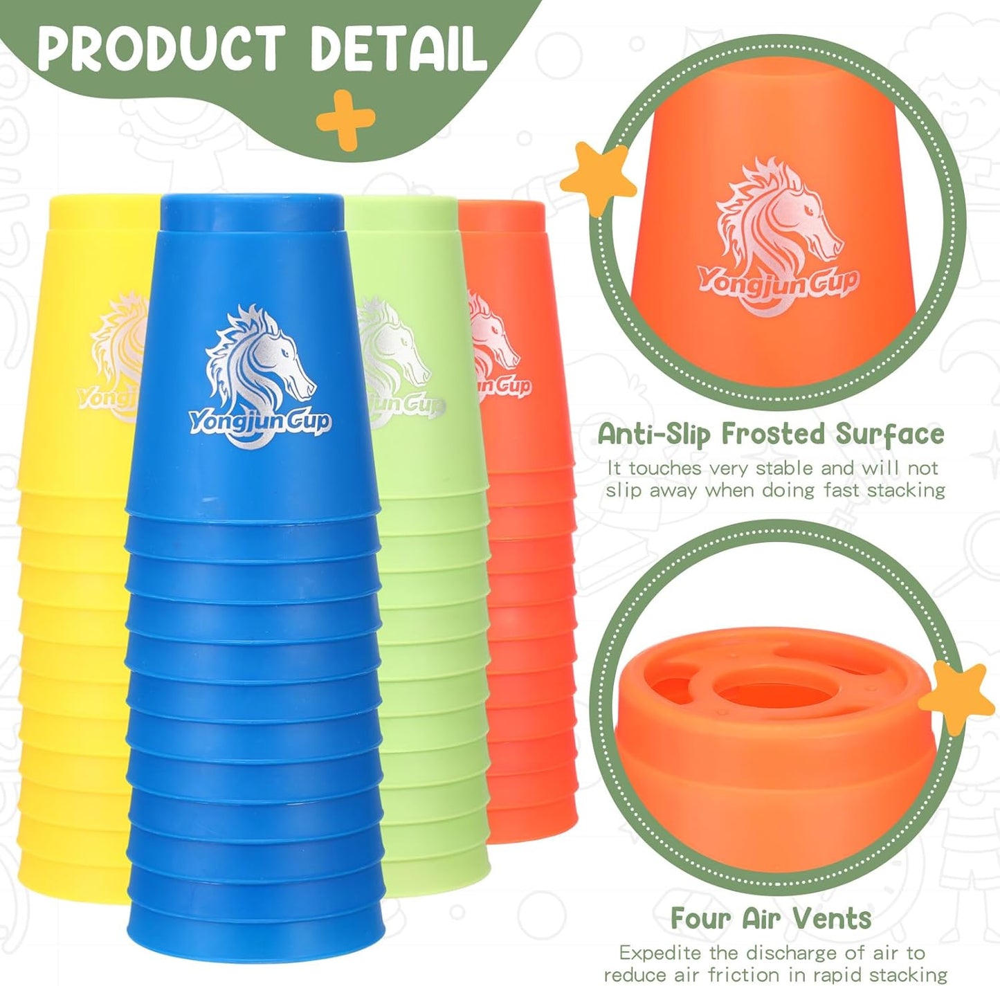 Libima 48 Pcs Sports Stacking Cups Set Stacking Cup Classic Games Speed Training Game for Boy Girl Adult Family Party Challenge Competition Travel Gift, 4 Colors (Blue, Green, Black and Red)
