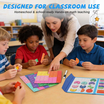 Magnetic Fraction Demonstration Book, Magnetic Fraction Educational Puzzle with Tiles & Circles, Interactive Magnetic Math Learning Kit for Kids