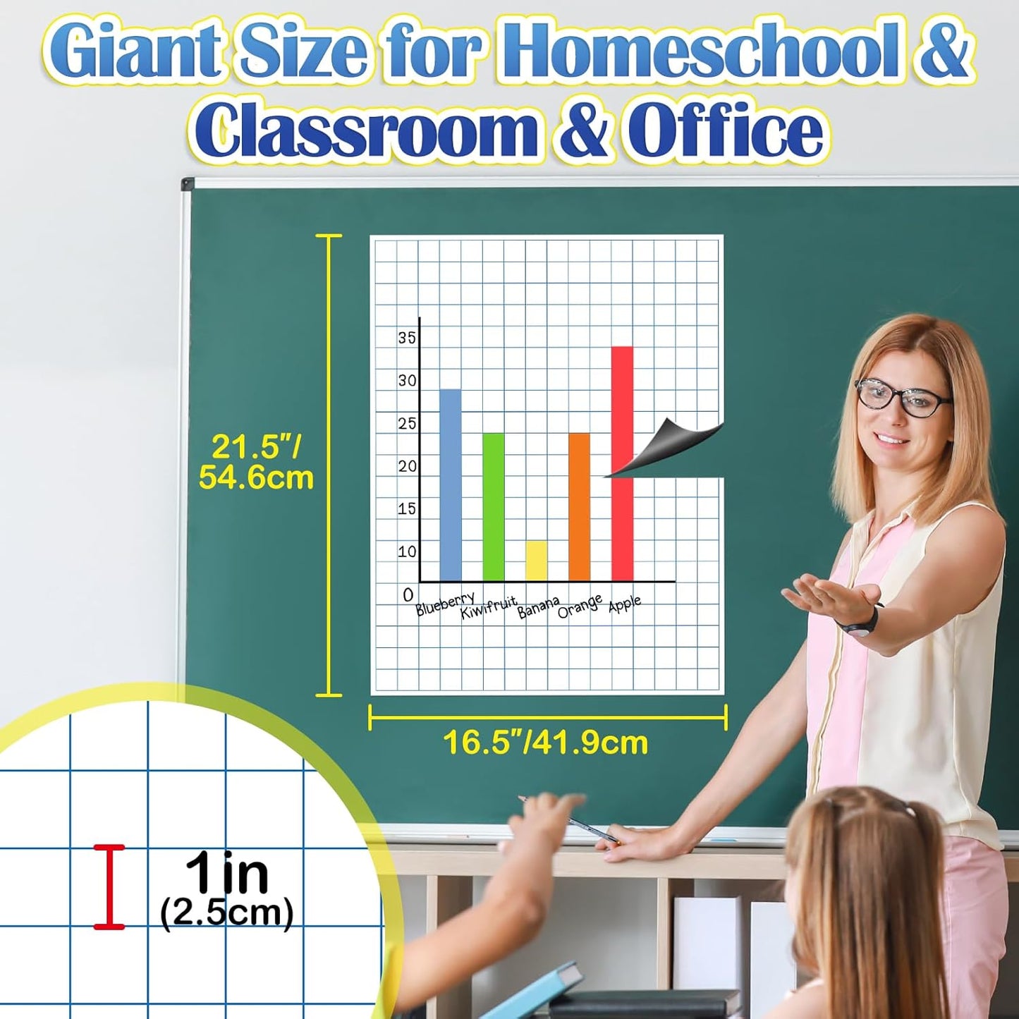Aizweb Giant Magnetic Lined Notebook Paper,2 Dry Erase Sheets,Total Area 17" x 21.5",Handwriting Practice for Classroom Whiteboard,Chart Paper Teacher Must Have Homeschool Teaching Supplies