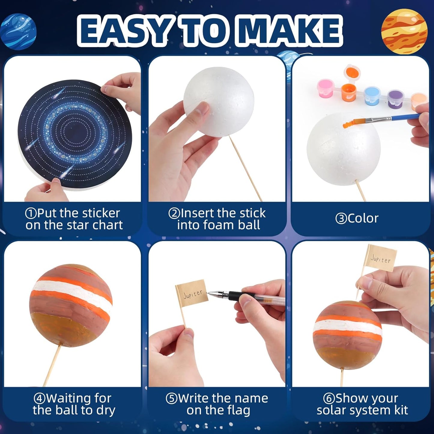64 PCS Solar System Project Kit, Solar System Model Kit with 13 Mix Foam Balls, Solar System Toys for Kids 3-5, Learn Planets Science Kit School Project Supplies of Bamboo Sticks, Flags, Brushes
