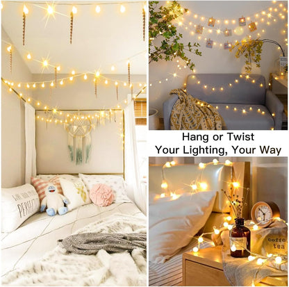 suddus String Lights for Bedroom, 66ft 200 Led Connectable Globe String Lights Indoor, Hanging Fairy Lights Plug in with Remote for Kids Room Dorm Classroom Outdoor Christmas Tree Decor, Warm White