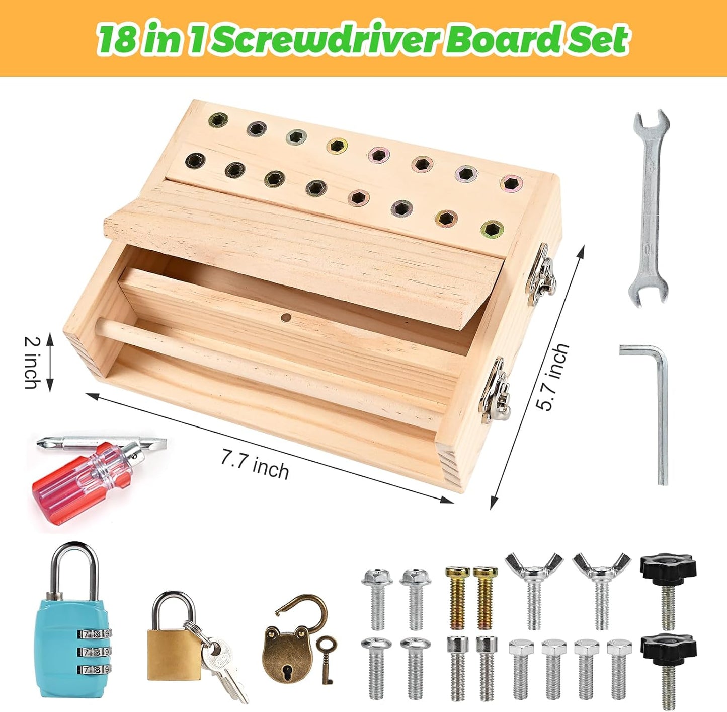 Montessori Screwdriver Board Set, Montessori Toys for 3 4 5 with 6 Locks and Keys, Toddler Screwdriver Toy, Kids Tool Set, Preschool Learning Sensory Toy, Fine Motor Skills Toys