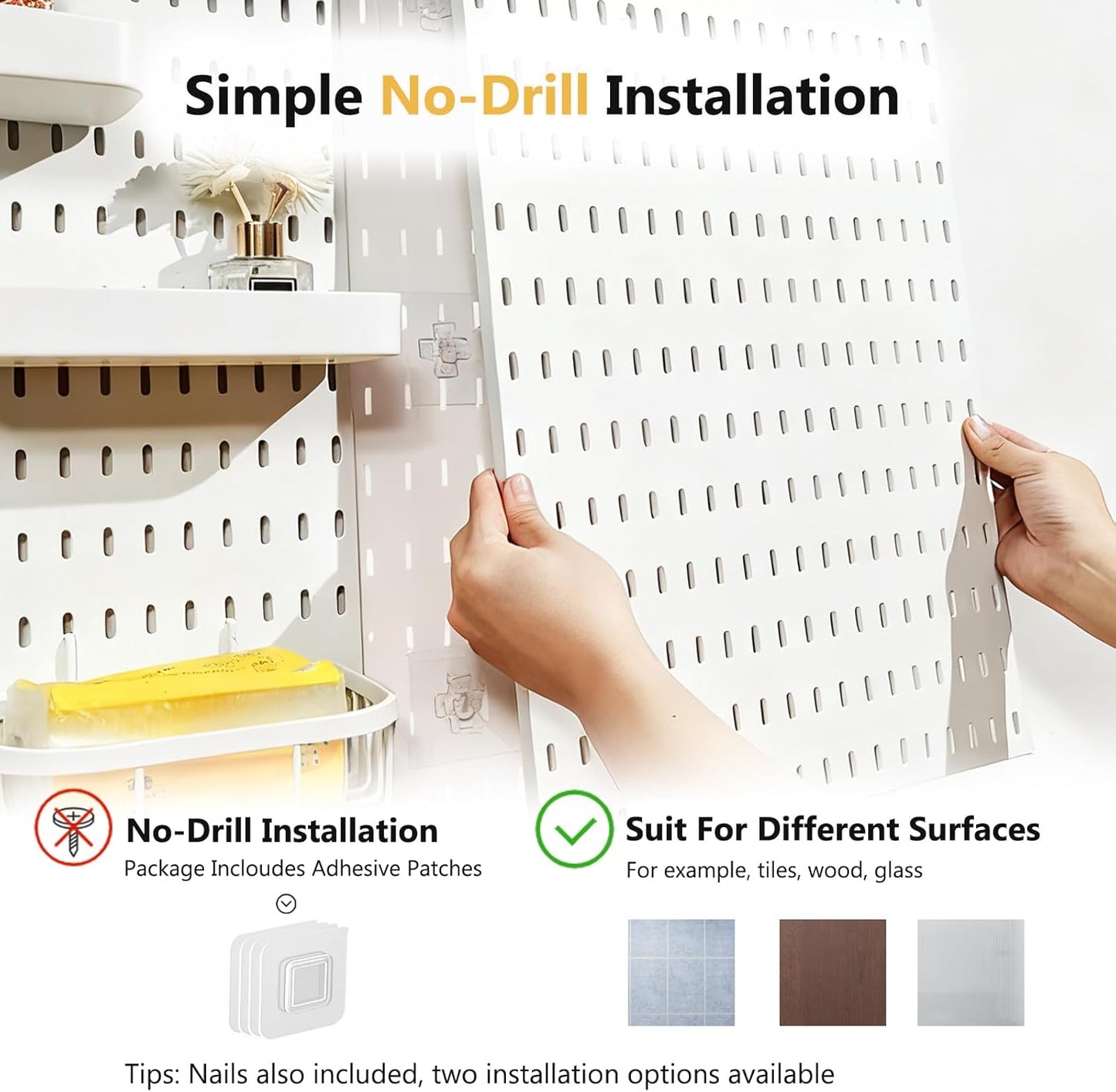 Wall Organizer Pegboard Kit, Wall Control Peg Board with 18 Pcs Accessories, 4 Pack Plastic Wall Mount Display Storage Panels for Kitchen Bathroom Craft Room Office Organization, 23.6 Inches (White)