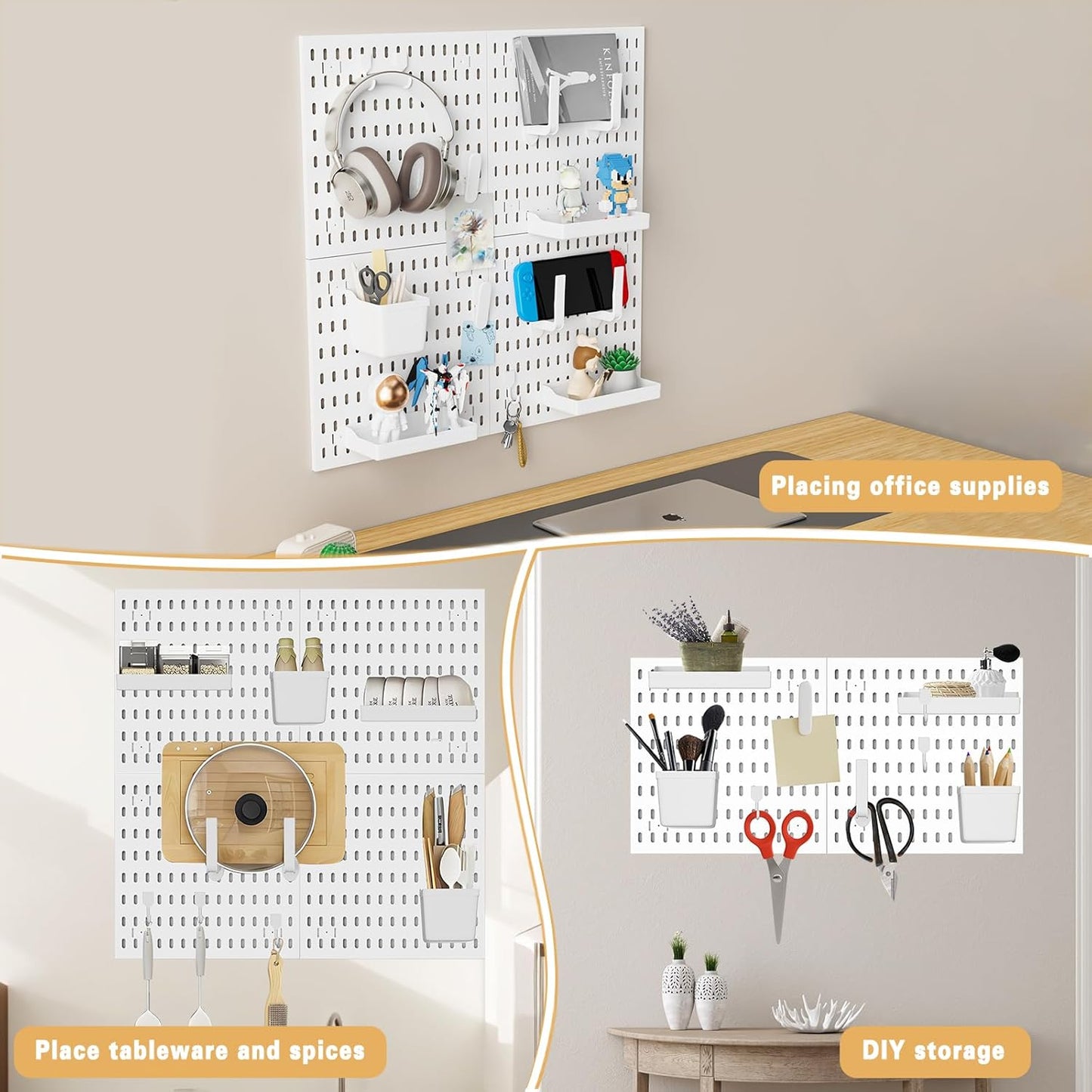 Pegboard Organizer Kit with 20 Accessories, Modular Hanging - 4 Pegboards & Tools for Kitchen, Home, Office - Wall Pegboard Organizer for Tools, and More - Peg Board Combination