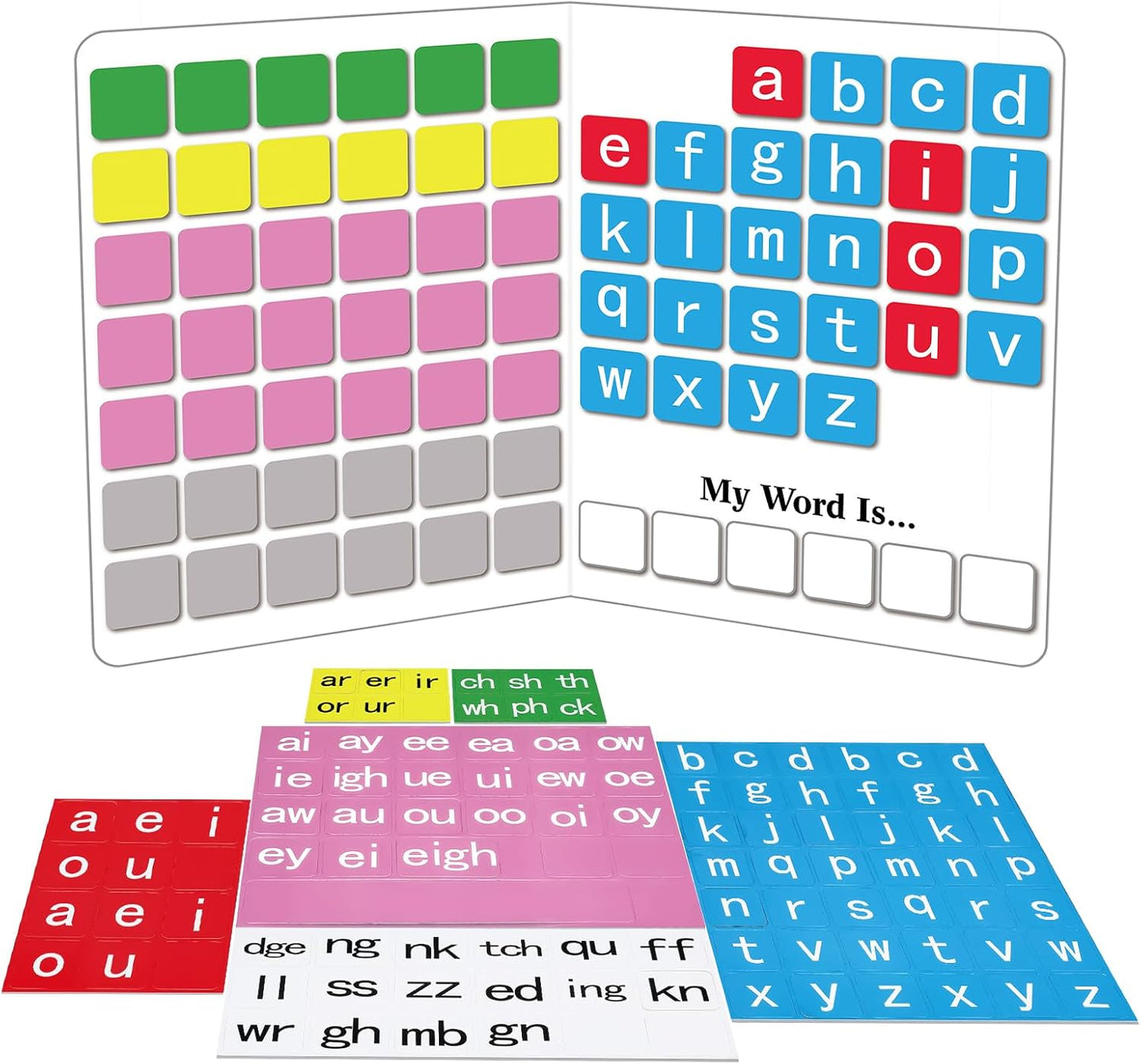 Ireer 6 Set Phonics Magnetic Letter Tiles Set Spelling Reading Games Board Manipulative Phonemic Awareness Sentence Building Alphabet ABC Fridge Magnets Homeschool Classroom Learning Activity