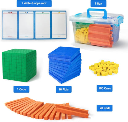 Foam Base Ten Blocks for Place Value, Early Counting, Manipulatives, Counters, Cubes - Kids Math Learning Tool