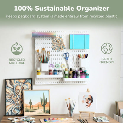 Keepo Peg Board Wall Organizer – Plastic Pegboard Panels, Modular Peg Board Storage System for Home Office, Craft Room, Gaming Setup (White, 33″×22″)