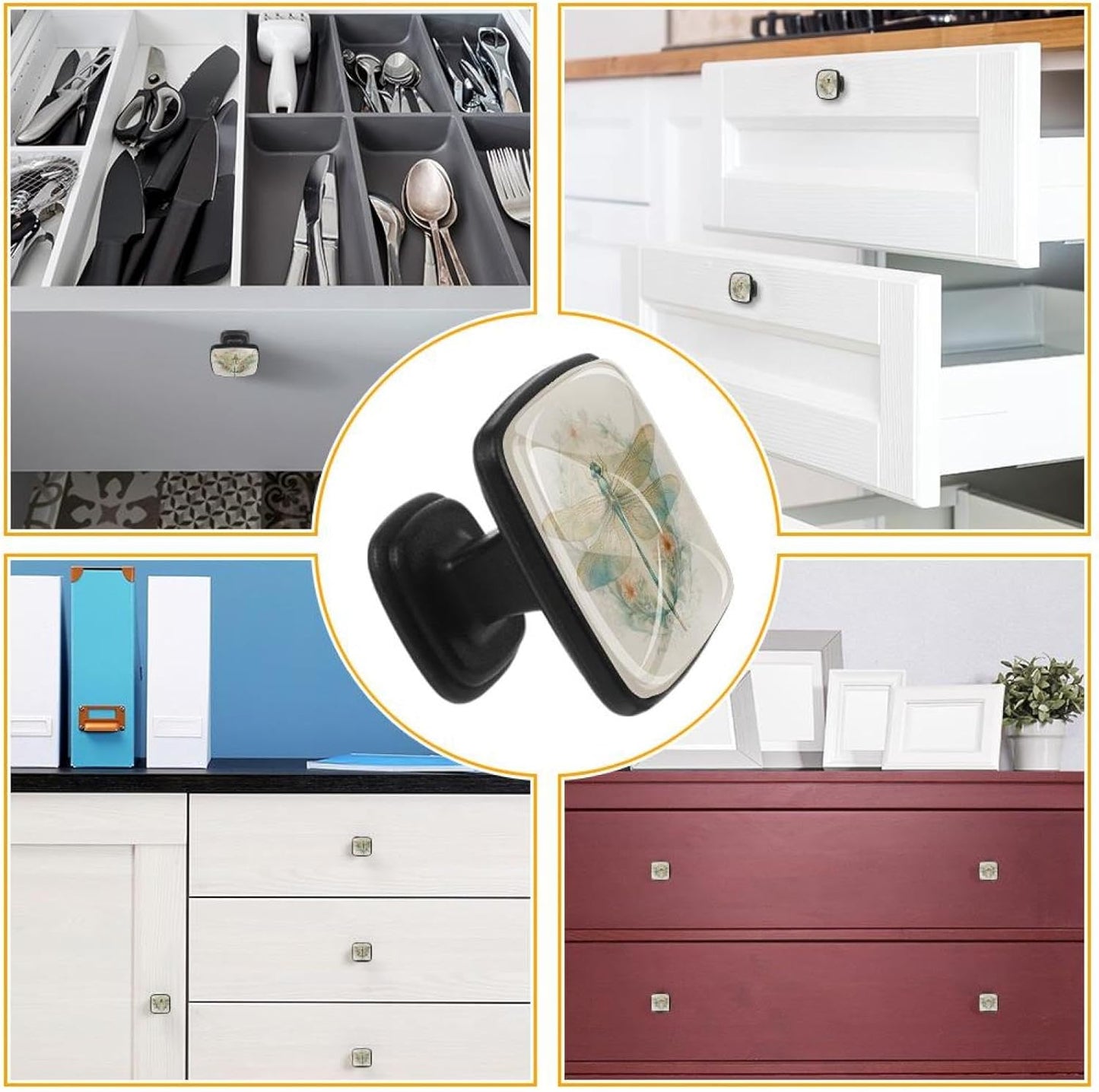 4 Pack Cabinet Knobs Drawer Pulls, 30mm Round ABS Glass Drawer Hardware Growing Purple Butterflies Cabinet Handles with Screws for Dressers Kitchens Cupboard