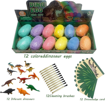 12 Pack Easter Dino Egg Dig Kit for Kids - Dinosaur Egg Excavation Toy with 12 Unique Dinosaurs Eggs Tools & Learning Cards STEM Archaeology Science Dig Set for Boys Girls Easter Party Favors 3-12