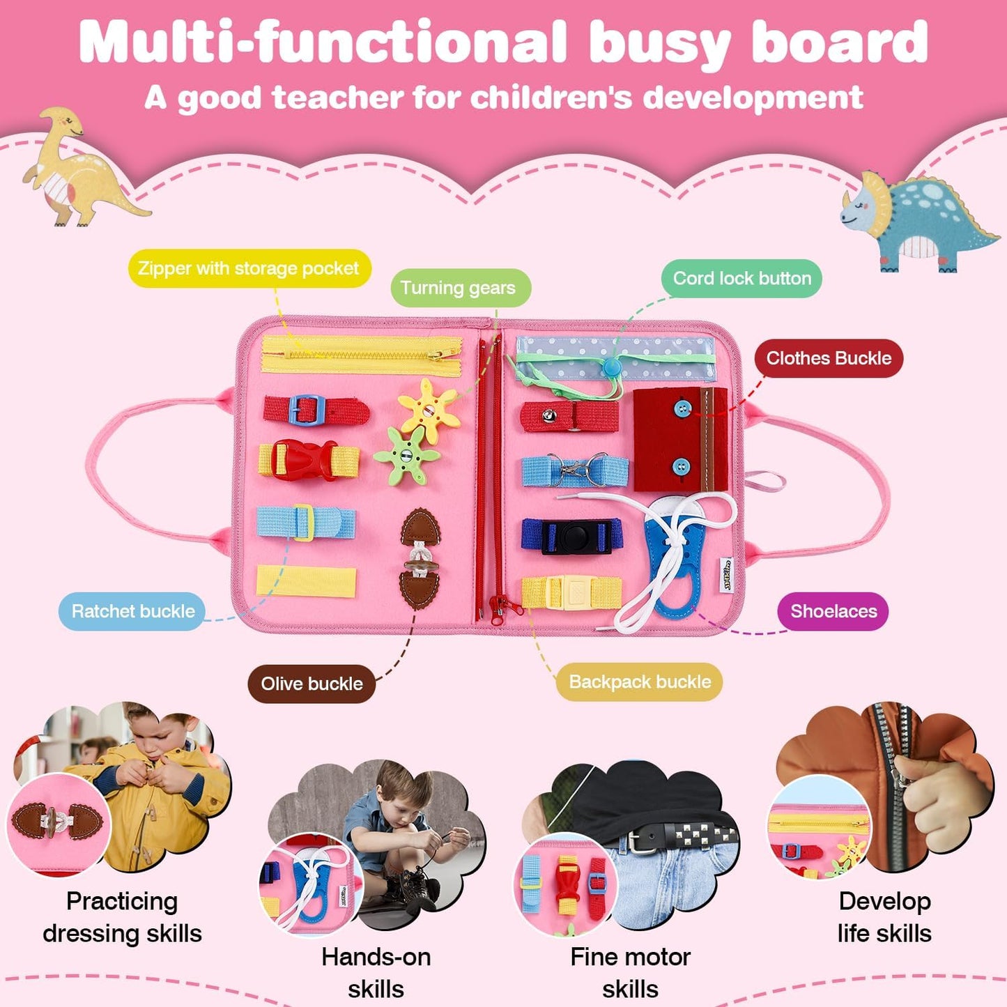 JHkim Busy Board Montessori Toys for 1 2 3 4 Year Old Boys Girls Gifts, Sensory Toy for Toddlers 1-3, Educational Activities Travel Toy for Airplane Car, Busy Book for Learning Fine Motor Skills,Blue