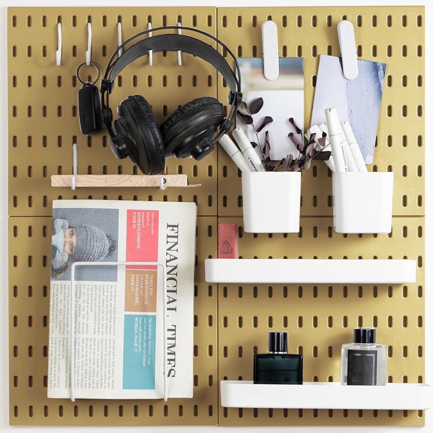 MULSAME Pegboard Combination Kit, Wall Mounted Storage Set with 4 Pegboards & 14 Accessories Hanging, White Peg Boards Organizer for Walls Display, Crafts Organization, Kitchen Organizer, 22" x 22"