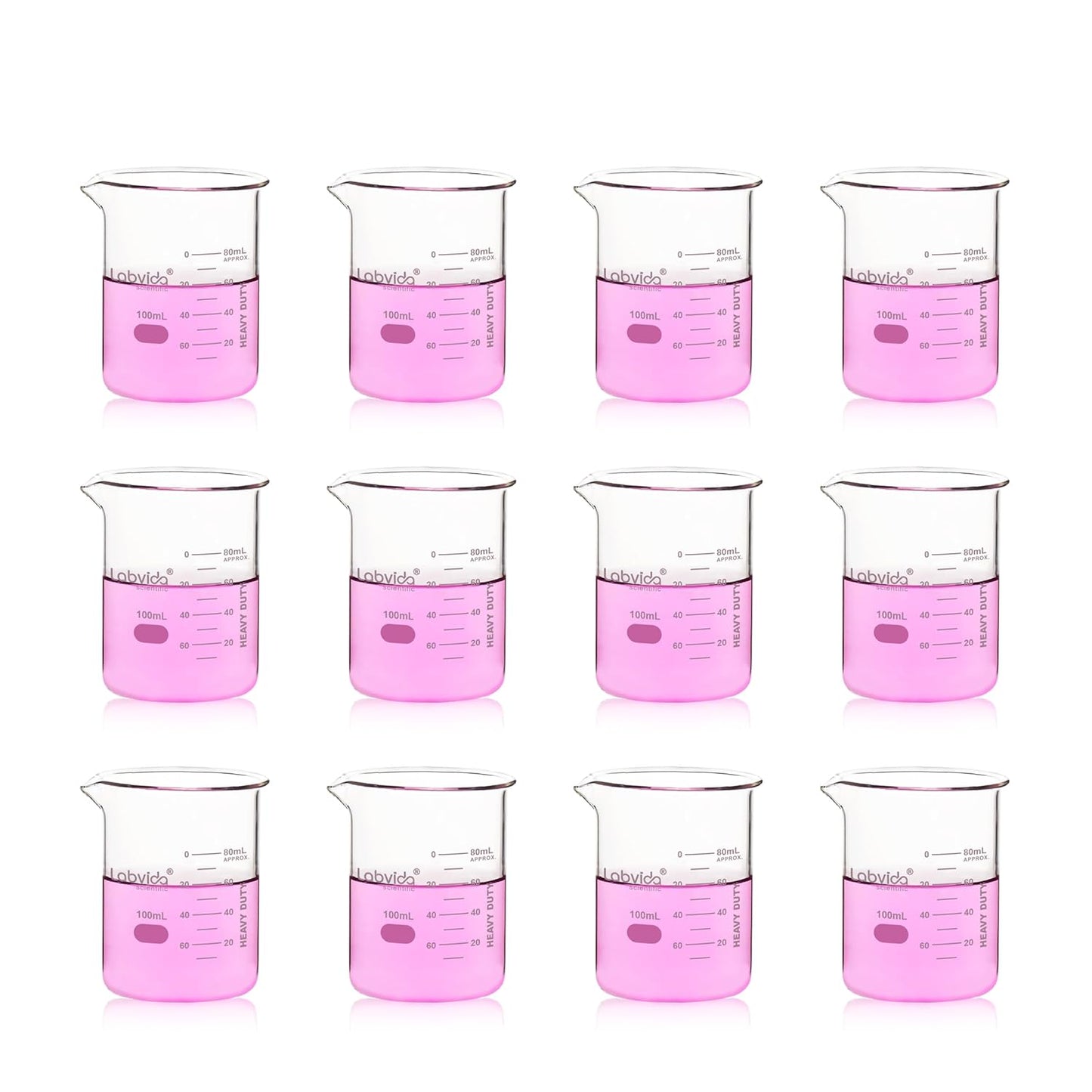 12pcs 50ml Upgrated Thick Glass Beakers, Shot Glass Beaker set, 3.3 Boro Griffin Low Form, Double Scale, LVA003