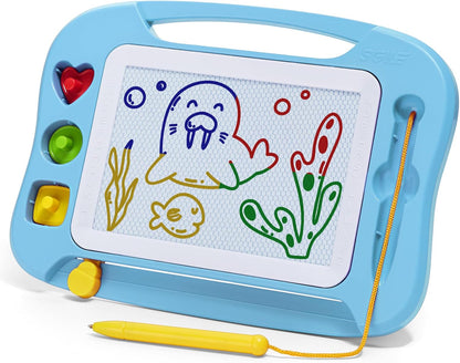 SGILE Toddler Toys for Kids, Large Magnetic Drawing Board for Birthday Gift, Toys for 1 2 3 4 Year Old Girls Boys, Etch & Sketch Pad with 4 Stamps, Learning and Educational, 16 ×13 in, Blue
