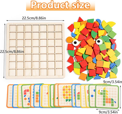 Mosaic Shape Wooden Pattern Blocks Puzzle, 120 PCS Wooden Pattern Blocks with 20 Pcs Reference Cards,Kindergarten Classic Educational Geometric Shape Puzzle Toys for Kids Ages 4-8