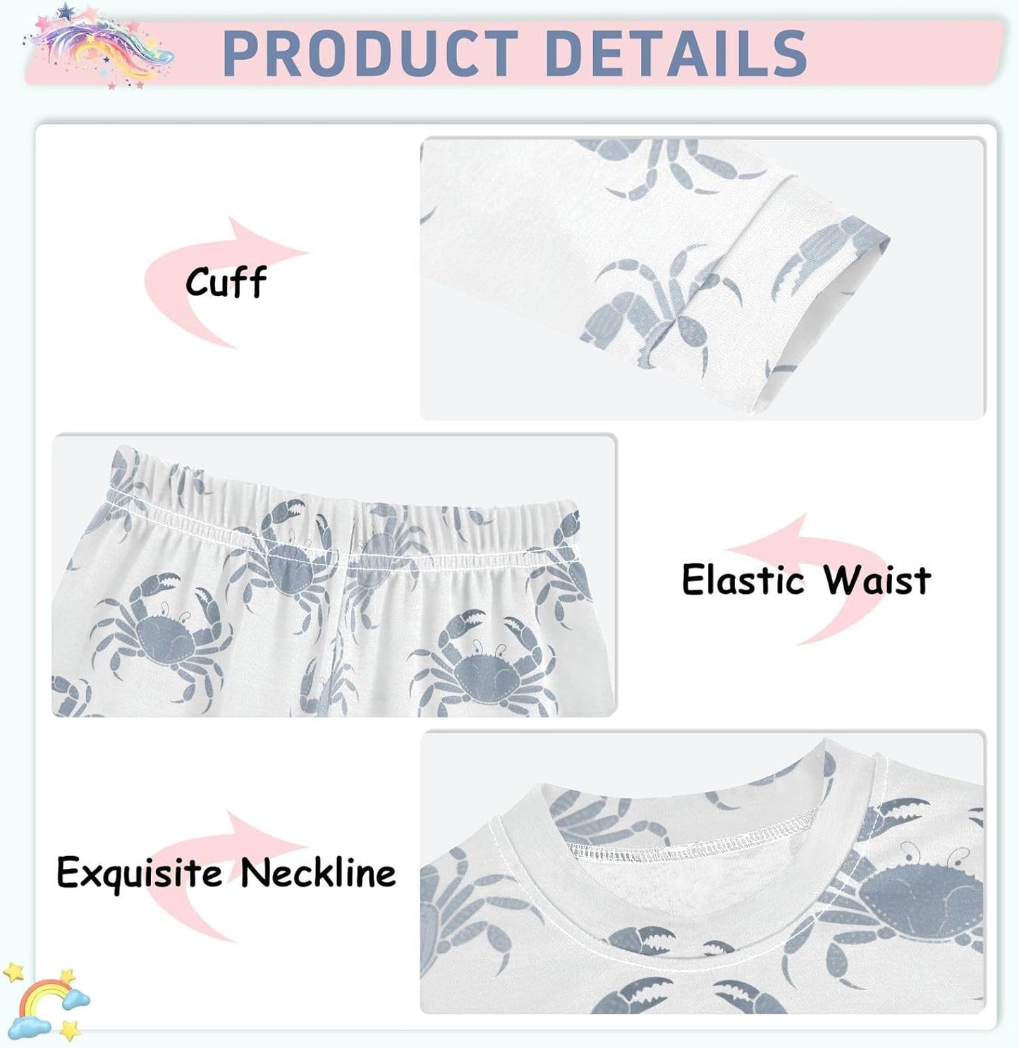 ALAZA Shark Starfish Palm Tree 2 Piece Pajama Set Long Sleeve Top and Pants Sleepwear Unisex - Colors B