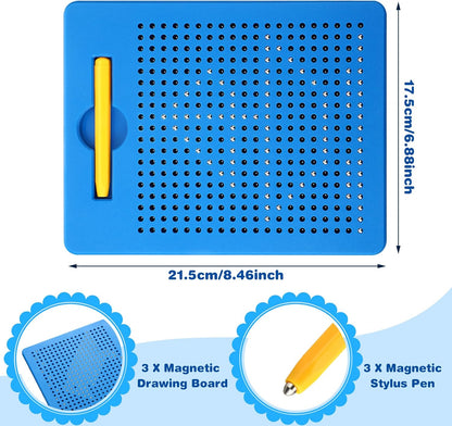 Yexiya 3 Pcs Magnetic Drawing Board for Kids, Toddler Travel Drawing Kit Magnet Sketch Thread Board with Stylus Pen and Beads Toy for Child Quiet Time Activities (7 x 8.5 Inches,Blue)