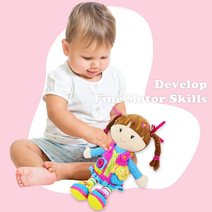 June Garden 16" Dressy Friends Bunnie - Educational Stuffed Plush Doll for Kids and Toddlers 2 Years and Up - Montessori Soft Toy Doll