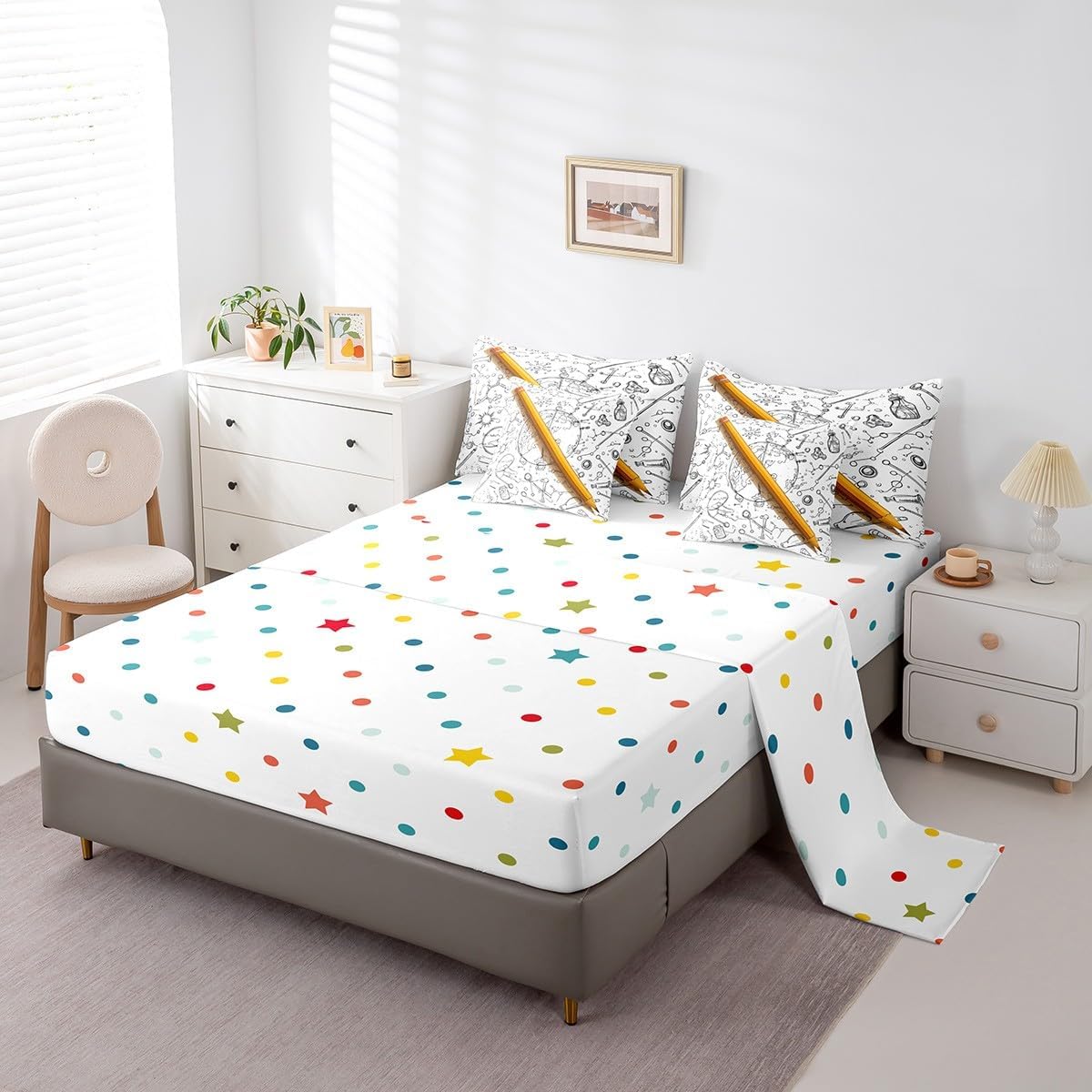 Erosebridal Chemical Equation Bed in a Bag Queen Comforter Set 7 Piece,Chemistry Bedding Sets Science Students Learning Gift Sheet Set with Comforter,Molecular Formula Education Bed Set - Colors A