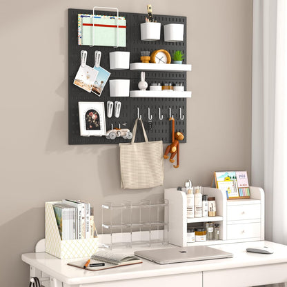 Peg Board Combination Kit, 4 Pegboards with 20 Accessories, Pegboard Wall Organizer for Office, Nursery & Home Storage, Key Holder, 25.6"x25.6" – Nail-Free Installation（White）