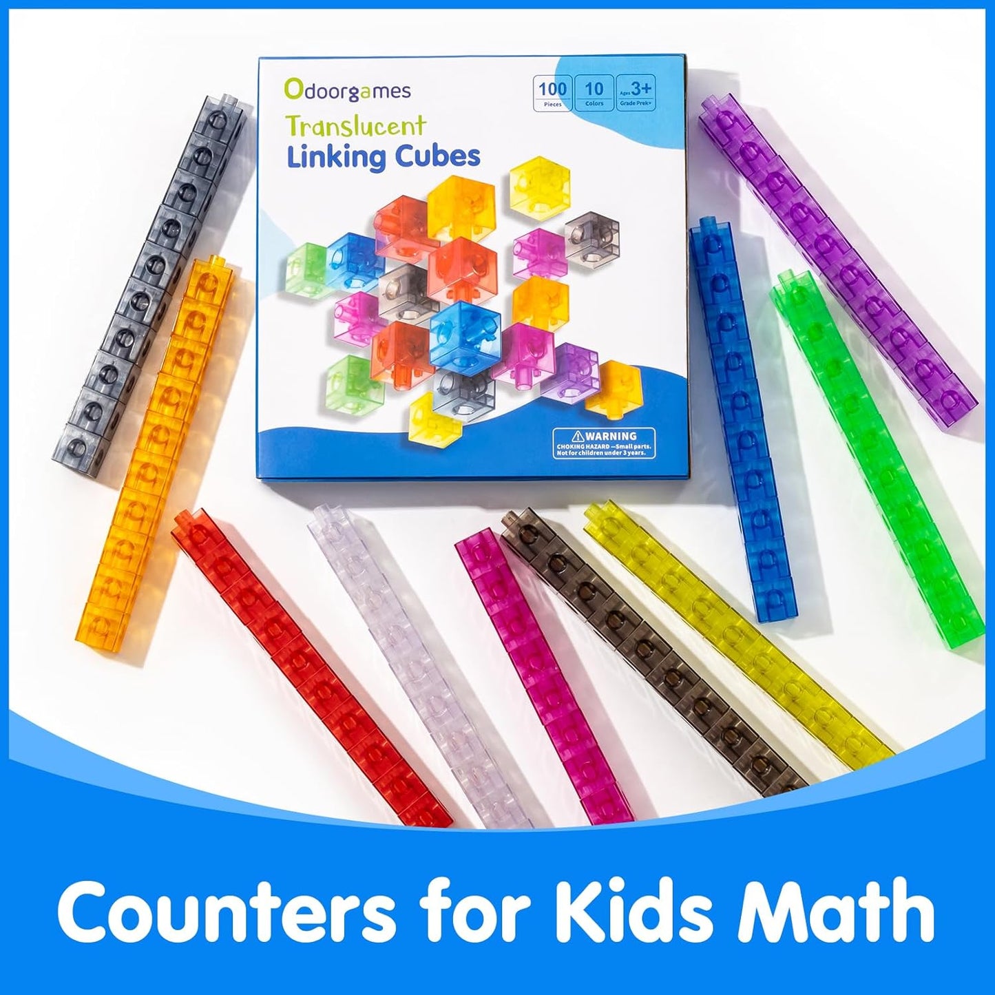 100 Pcs Math Linking Cubes with 384 Cartoon Stickers - STEM Counting Cubes & Math Manipulatives for Kids, Learning Activities for Kindergarten & Elementary School