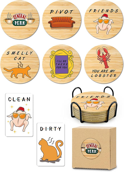 Golden Girls TV Show Merchandise,6 PCS Cork Coasters for Drinks,Funny Set with Coasters Holder,Golden Girls Fans Clean Dirty Dishwasher Magnet,Refrigerator Sign Kitchen Decor Gifts