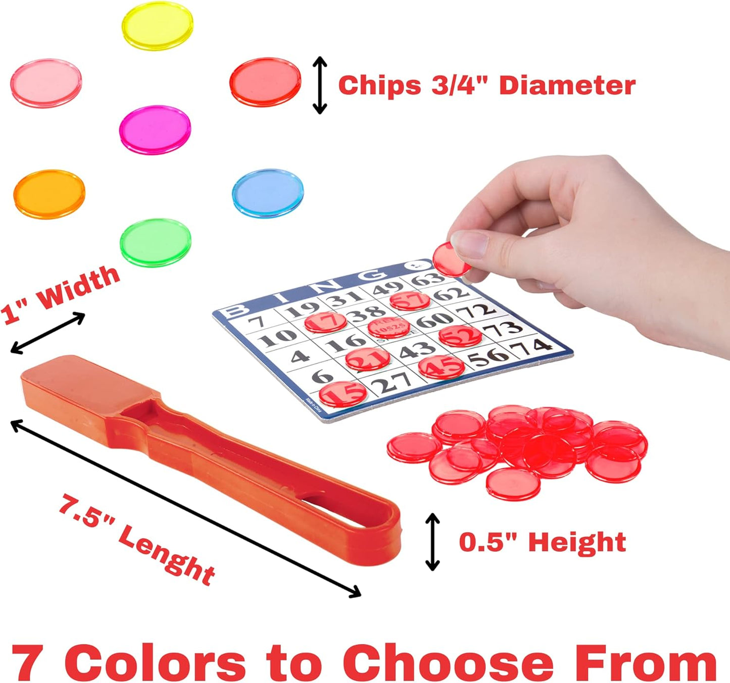 MR CHIPS Made in USA Upgraded Bingo Magnetic Wand & 200 Pieces ¾ Inch Red Plastic Chips with Metal Rings - Support American Jobs