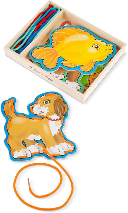 Melissa & Doug Wooden Panels & Laces - Pets | Developmental Toy | Lacing Activities | 3+ | Gift for Boy or Girl