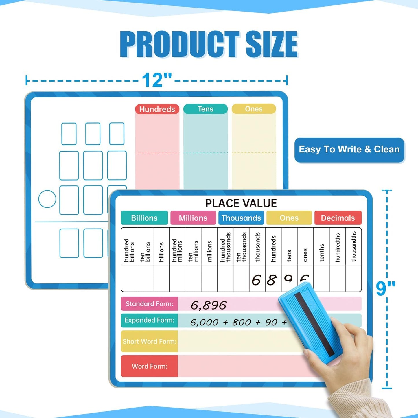 Dry Erase Number Line Whiteboard, 9" x 12" 1-100 Number Double-Sided Math Practicing Chart, Homeschool Supplies，Educational Tools for Kids Students Classroom