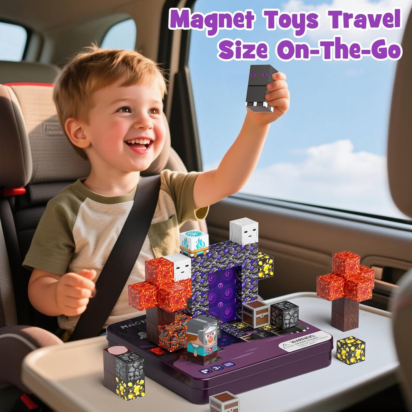 WMXDU Magnetic Blocks with Magnet Box-35PCS Magnet Cubes, Magnetic Tiles Kids Build Cubes Travel Game Toys, Road Trip ‌Sensory Toy Christmas Birthday Gifts for Boys & Girls Ages 3