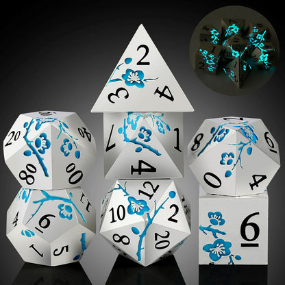 DnDnD Heavy Polyhedral Metal Dice Set with Metal Box, 7-die Shiny Blue Surface with Golden Number for RPG,Dungeons and Dragons,Pathfinder,Shadowrun,D&D,Role Palying Game and Math Teaching - Colors B