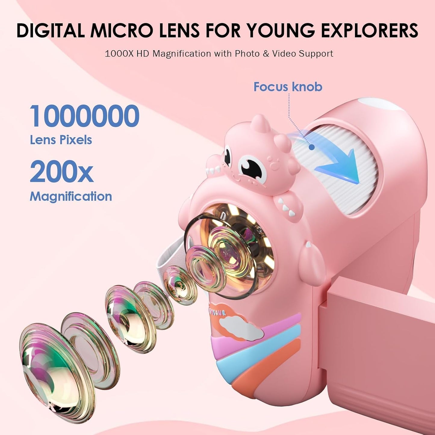 Microscope for Kids 1000X Magnification, 3-in-1 Handheld Portable Digiscope with 2" LCD Display, STEM Educational Toy Gifts for Kids Ages 4-12