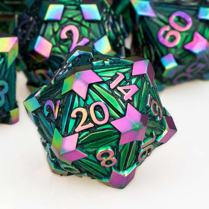 7PCS Metal DND Dice Set with Box, Debris RPG Blue White D and D Dice for D&D Tabletop Games Role Playing Game Polyhedral Dice Set D20 D12 D10 D8 D6 D4