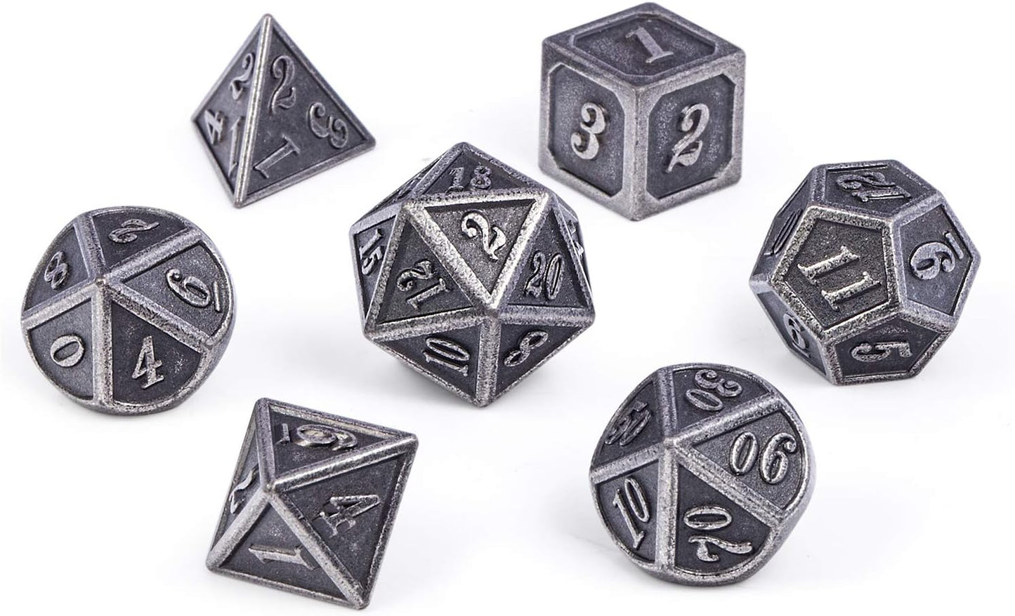 DnDnD Heavy Polyhedral Metal Dice Set with Metal Box, 7-die Shiny Blue Surface with Golden Number for RPG,Dungeons and Dragons,Pathfinder,Shadowrun,D&D,Role Palying Game and Math Teaching - Colors A