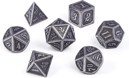 DnDnD Heavy Polyhedral Metal Dice Set with Metal Box, 7-die Shiny Blue Surface with Golden Number for RPG,Dungeons and Dragons,Pathfinder,Shadowrun,D&D,Role Palying Game and Math Teaching - Colors A