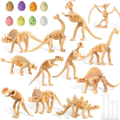 Sratte 52 Pcs Dinosaur Fossil Skeleton Kit for Kids with 24 Assorted Dino Bones & 24 Mini Dinosaur Eggs & 4 Bones, Dino Sand Dig Toys for Science Play Sandbox Birthday Halloween Party(Light Brown)